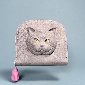 3D 英國短毛貓 皮革錢包 – 獨特日本手工製作