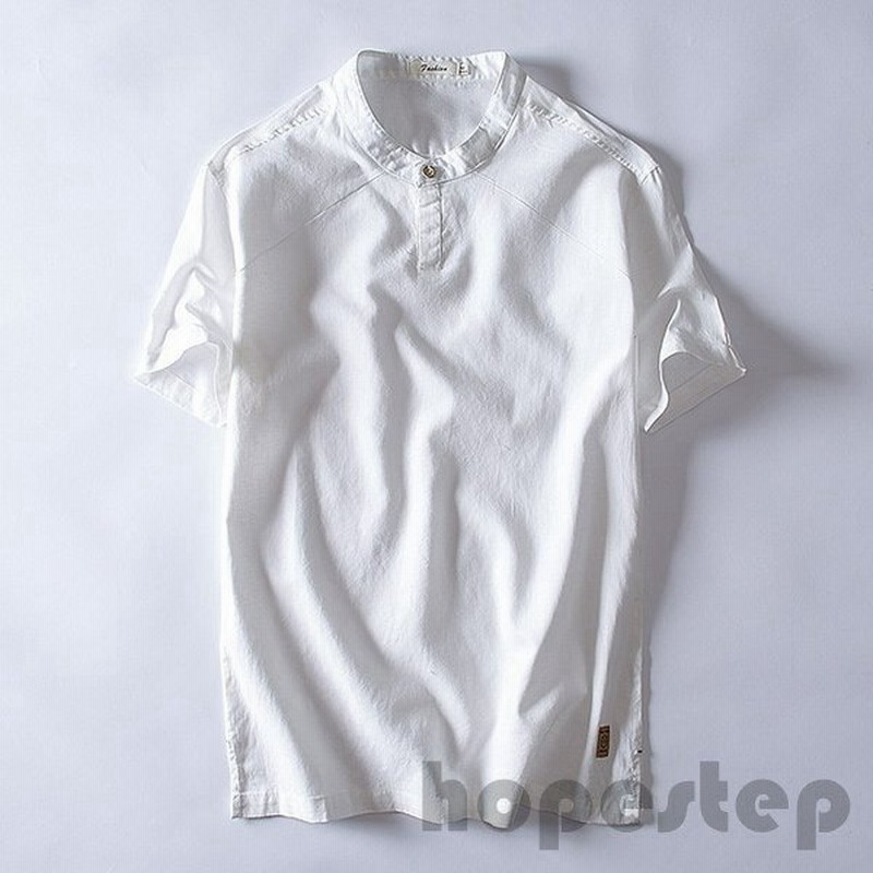 シャツ メンズ 半袖 リネンシャツ ヘンリーネック 無地 白シャツ 夏 バンドカラー プルオーバーシャツ カジュアルシャツ 通販 Lineポイント最大0 5 Get Lineショッピング