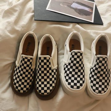 韓國夏秋新款棋盤格厚底一腳蹬帆布鞋女ins潮百搭透氣懶人板鞋子