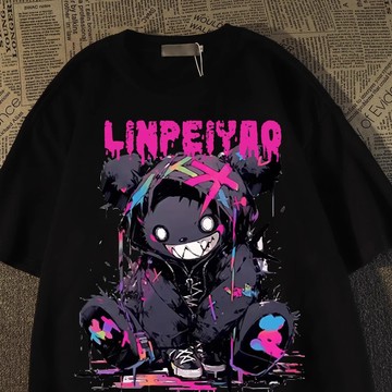 【隔日到貨！高品質機械熊印花】美式上衣 280g純棉短袖T恤夏季美式復古學生落肩上衣加大碼Oversize t恤男生T恤