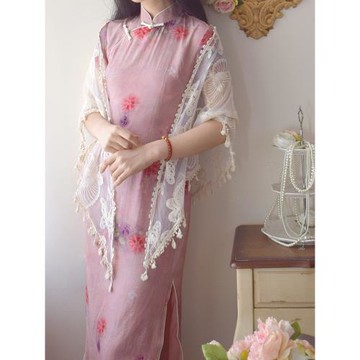 蝴蝶旗袍披肩外搭棉刺繡蕾絲三角巾小吊墜復古氣質仙女春夏秋度假