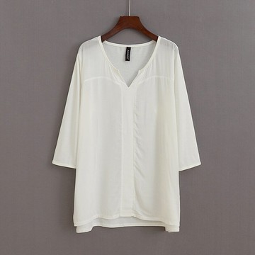 V領套頭小衫 夏季新款五分袖襯衫 拼接寬松休閑女T恤衫 上衣M/7-3