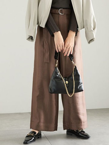 光澤感打摺寬褲-附腰帶(FC44L0F0380) - Te chichi