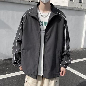 反光條紋立領夾克衫男生潮流ins港風春秋季百搭寬松休閑風衣外套