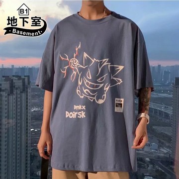 地下室B1-情侶短T恤 嘻哈歐美小惡魔印花潮牌美式街頭風男潮流寬鬆大尺碼8XL五分袖短袖上衣【NL622015】