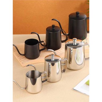 不銹鋼手沖咖啡壺黑色手沖壺家用帶手柄細口壺滴漏掛耳尖嘴鵝頸壺
