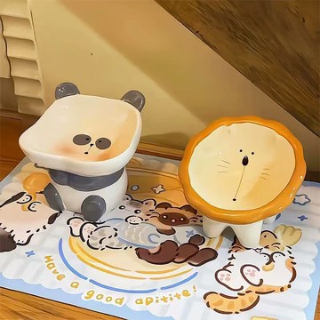 掃貨趁現在 陶瓷碗 寵物碗 飼料餵食碗 貓碗 護頸碗 寵物水碗 貓碗陶瓷高腳斜口護頸食盆不易打翻大口徑防黑下巴成貓幼貓咪