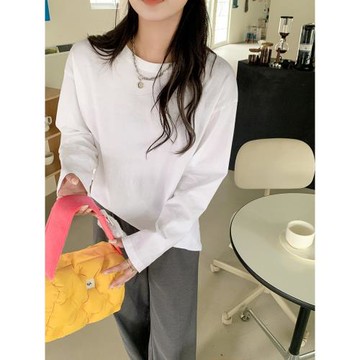 春季基礎款純棉打底衫內搭長袖t恤女新款小個子白色套頭通勤上衣
