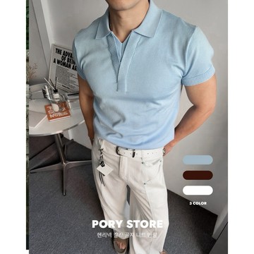 【PORY STORE】獨家！韓系老錢風針織上衣 polo衫 實拍 高級感 素面 男生 針織 短袖 亨利領 短t