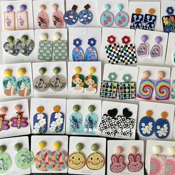 油畫感亞克力夸張耳環女設計感綠紅粉色花朵氣質甜酷個性時尚耳飾