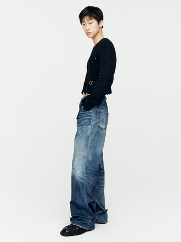 UNISEX TROMPE L`OEIL PRINTED DENIM PANTS Blue