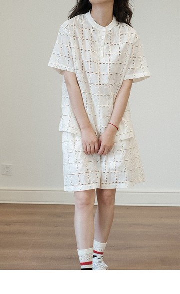 中性休閒復古格紋寬松簡約圓領短袖襯衫上衣