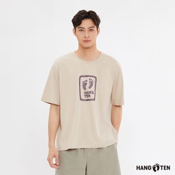 Hang Ten 男裝-純棉腳丫LOGO印花短袖T恤-小麥棕