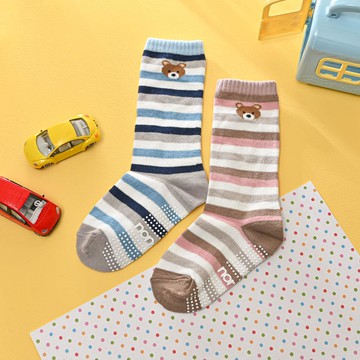 兒童中筒襪 條紋熊 13-15cm-2色任選