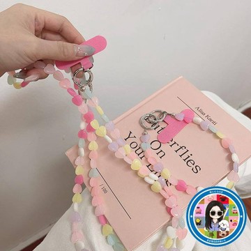 【新品】高顏值ins馬卡龍色系小愛心雙扣手環手機殼掛鏈長款掛脖側身背帶手機掛繩長 手機吊繩 手機繩 手機掛飾