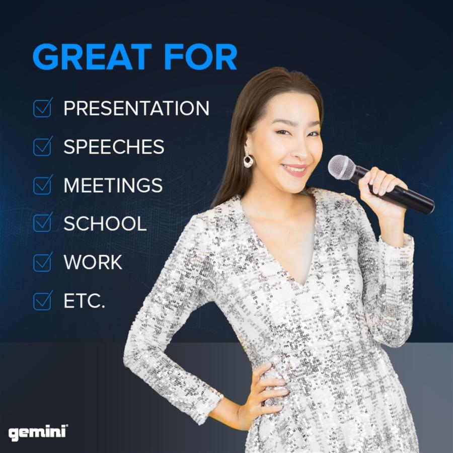 Gemini UHF Wireless Microphone Bundle Professional Handheld ＆ Lapel Mics, Dual-Channel Receiver, Long Range for Live Performance ＆ Presentations