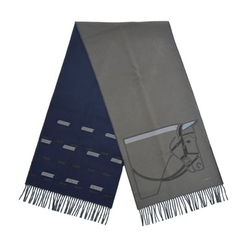 Hermes 愛馬仕  De Profil Brode 鎖鏈縫線雙面喀什米爾圍巾(中灰/黑)_廠商直送