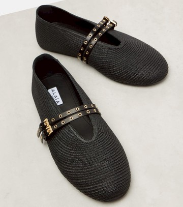 Alaïa Leather-trimmed ballet flats