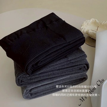 嬰兒絨內搭褲襪【302】秋冬新款韓系INS休閒百搭高腰連腳襪磨毛保暖打底瘦腿黑褲 黑色褲襪 BonChu