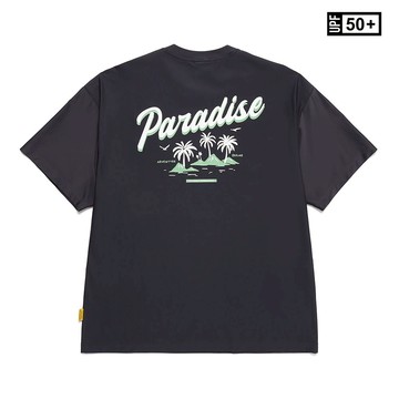 男女同款 防曬 圖案短袖 衝浪衣 - 灰色