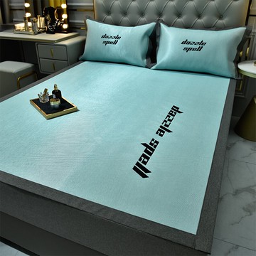 刺繡冰絲涼席三件套可水洗折疊夏季裸睡草席空調軟席子家用單雙人