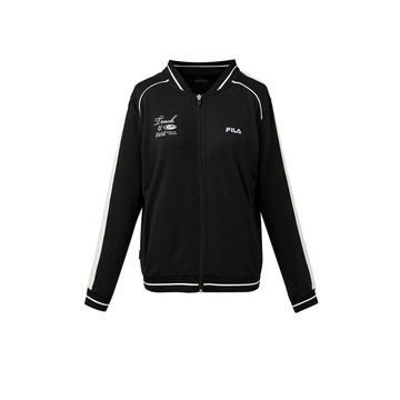 FILA 女復古條紋織帶棒球外套-黑色 5JKA-1322-BK