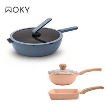【WOKY 沃廚】Ticera系列哈哈鍋2.0 不沾深煎鍋32CM+玉子燒雙鍋組(3件組)