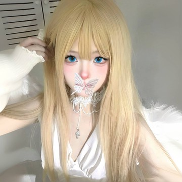 ✨可開發票#假毛女長髮 甜美顯白長直髮 lolita新款米白金色蓬鬆jk減齡全頭套式 韓妞髮型 透氣 網紅髮型 逼真