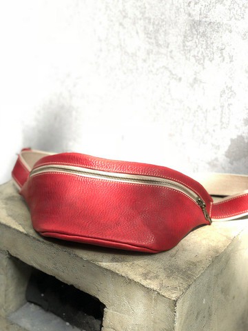 軟牛革定番款胸包/腰包  Color 紅色 植鞣牛革製