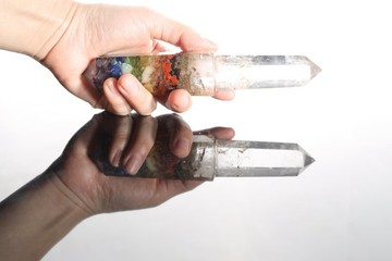 客製化禮物_高能量水晶脈輪治療魔法棒-白水晶柱彩虹寶石水晶礦