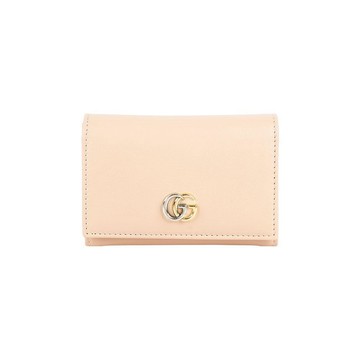 Gucci 金銀雙色Logo 平滑皮革釦式卡包卡片夾(淺米色)