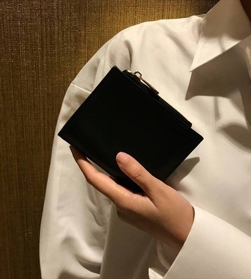 短夾包 真皮皮夾 Minimal Leather Slim wallet - Black&Gold