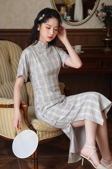 春夏中式民國風改良旗袍日常可穿復古長款連衣裙立領滾邊一片式