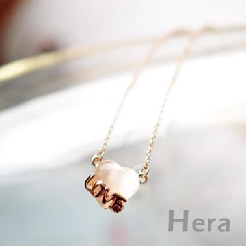 Hera 赫拉 心形LOVE貓眼石短項鍊/鎖骨鍊(玫瑰金)