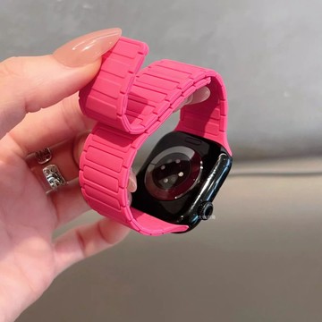 牡丹色磁吸矽膠錶帶 適用 Apple Watch 11 錶帶 s10 9 8 7 6 蘋果手錶錶帶 42mm 錶帶