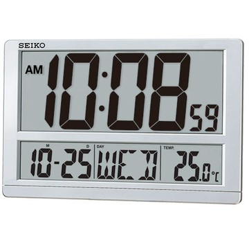 seiko SK037 精工鐘 (QHL080S) 大型LCD數字金屬質感電子鐘/25*38.5*2.6cm｜樂天領券現折★全館特惠中★指定刷卡回饋10%