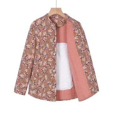 媽媽冬季新款駝絨小棉襖女士加絨加厚棉衣中老年防寒保暖格子棉服