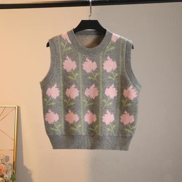 學院風提花馬甲圓領疊詞搭襯衣背心春秋季短款外搭時尚坎肩馬夾超