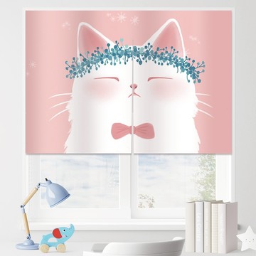 日式短門簾  88 x 60cm  花冠小貓 粉色 + 白色