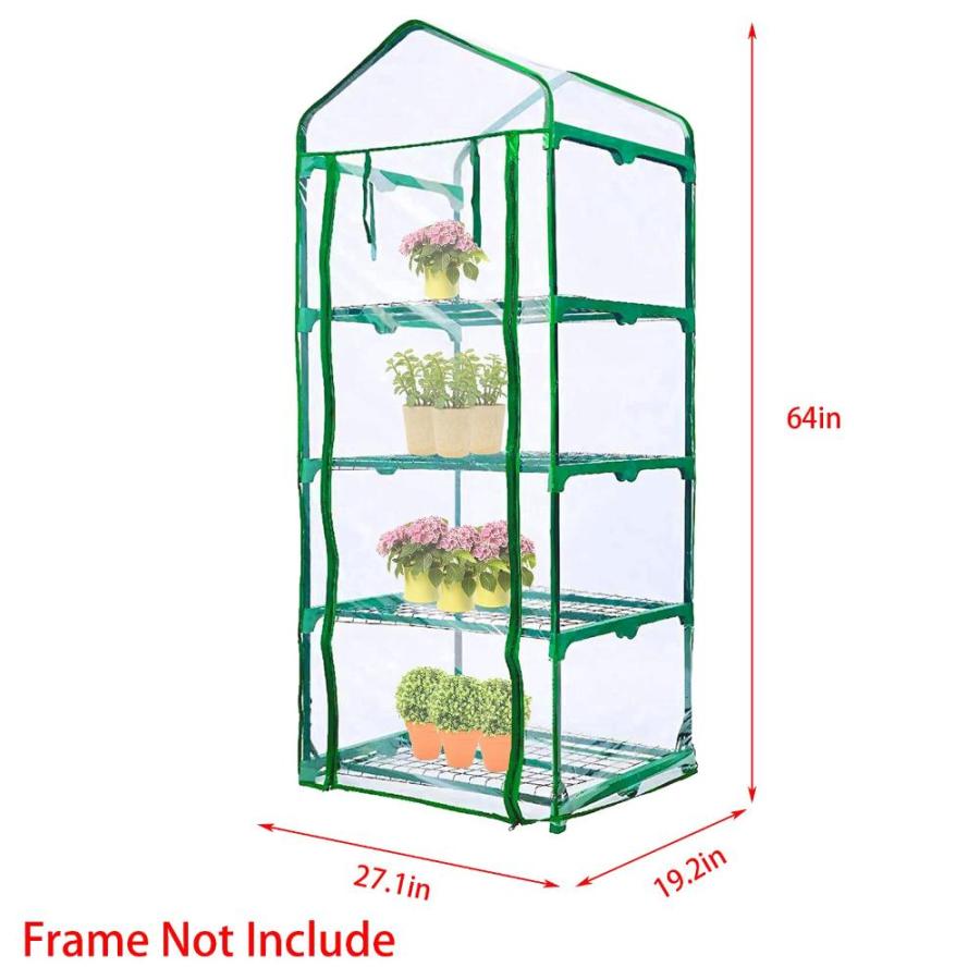 4段ロールアップジッパードア 温室 交換用カバー 27 x 19 x 64インチ 透明なポリ塩化ビニル植物温室カバー 園芸植物用 冷霜保護 風雨防