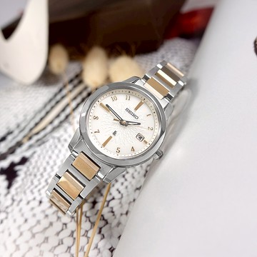 SEIKO 精工 / 1B35-0AN0KS.SSQV082J / LUKIA 太陽能 電波錶 日期 鈦金屬手錶 銀白x鍍香檳金 28mm