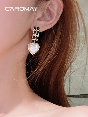 CAROMAY小香編織愛心耳環女時尚氣質耳墜耳釘簡約個性設計感耳飾