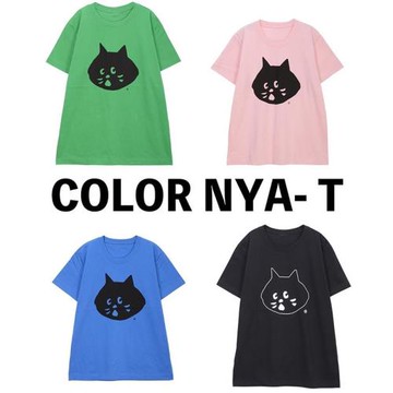 nya驚訝貓大頭卡通印花日系t恤女短袖純棉寬松百搭上衣親子裝tee