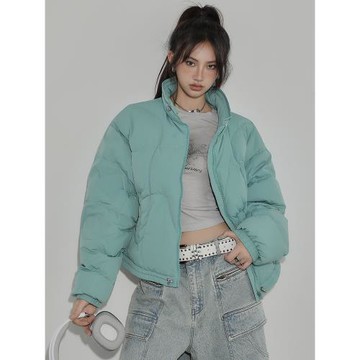 VONYUSUF美式復古簡約立領90白鴨絨羽絨服女不規則縫線加絨外套冬