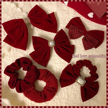 紅色發飾少女蝴蝶結發夾后腦勺夾子邊夾劉海夾發卡網紅發圈頭飾