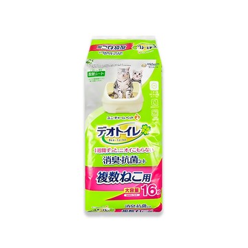 Unicharm 日本嬌聯-多貓專用1週間大容量吸水貓尿墊-無香16片/袋_本品不含貓砂盆(Ag銀離子長效瞬吸乾爽貓尿布)