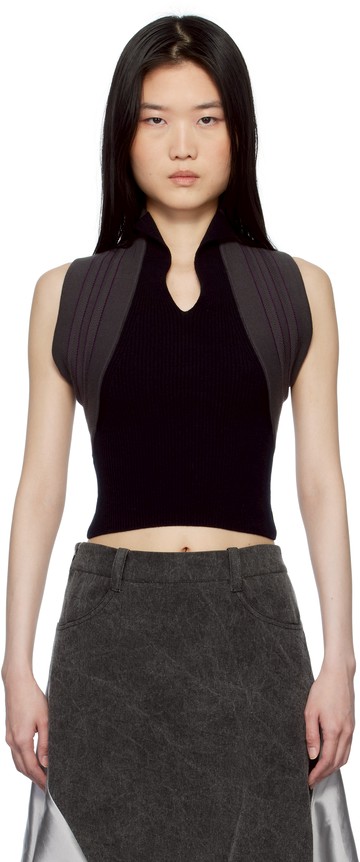 Paula Canovas del Vas 灰色 & 黑色 Knit Halter Polo 衫