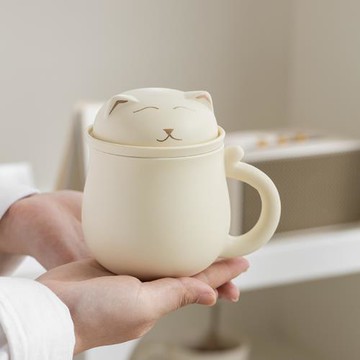 陶瓷茶水分離泡茶杯招財貓馬克杯辦公室家用個人專用杯子禮品logo