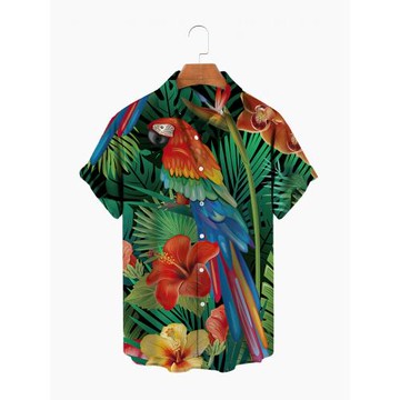 Casual 3D parrot large-size lapel shirt   3D鸚鵡大碼翻領襯衣