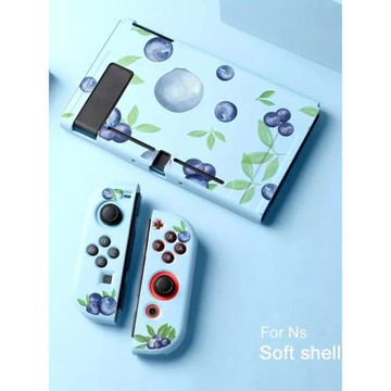任天堂Switch NS/OLED天藍色藍莓主題保護殼，輕便TPU軟殼裝飾